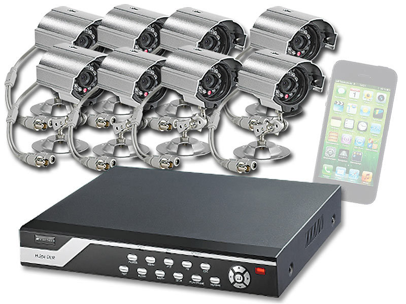 VisorTech Profi-Überwachungssystem mit HDD-Recorder & 8 CCD-Kameras; Funk Überwachungssysteme 