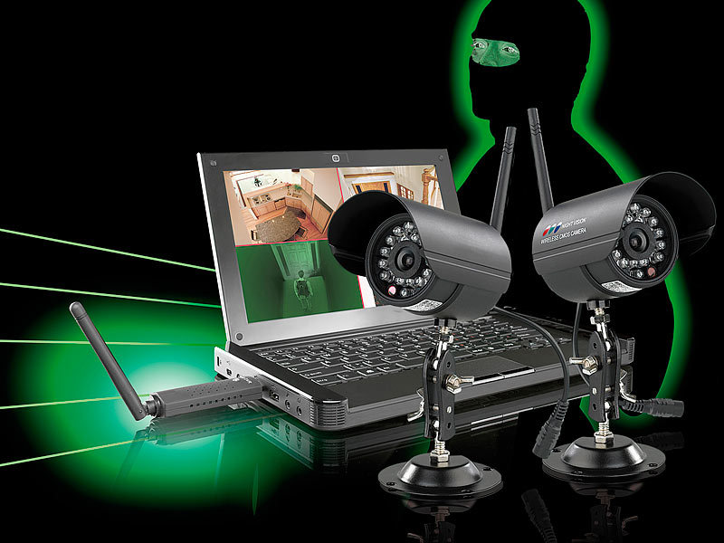 VisorTech Digitales PC-Funk-Überwachungssystem mit 2 Infrarot-Kameras; Überwachungskameras (Funk) Überwachungskameras (Funk) Überwachungskameras (Funk) 