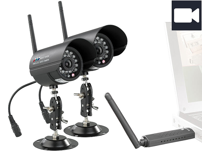 PC-Funk-Überwachungssystem mit 2 Infrarot-Kameras (refurbished); Überwachungskameras (Funk) 