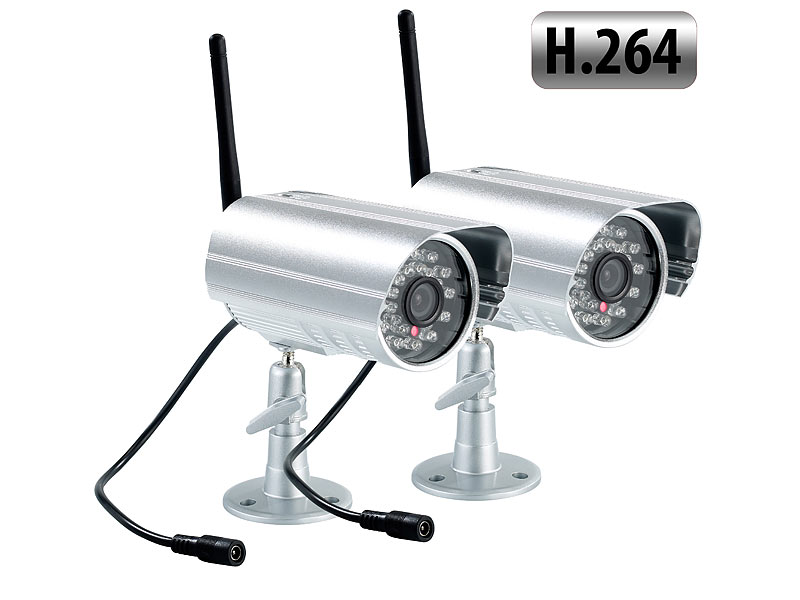 VisorTech Kabelloses Überwachungssystem mit 2 IR-Funk-Kameras (H.264); Überwachungskameras (Funk) Überwachungskameras (Funk) Überwachungskameras (Funk) 