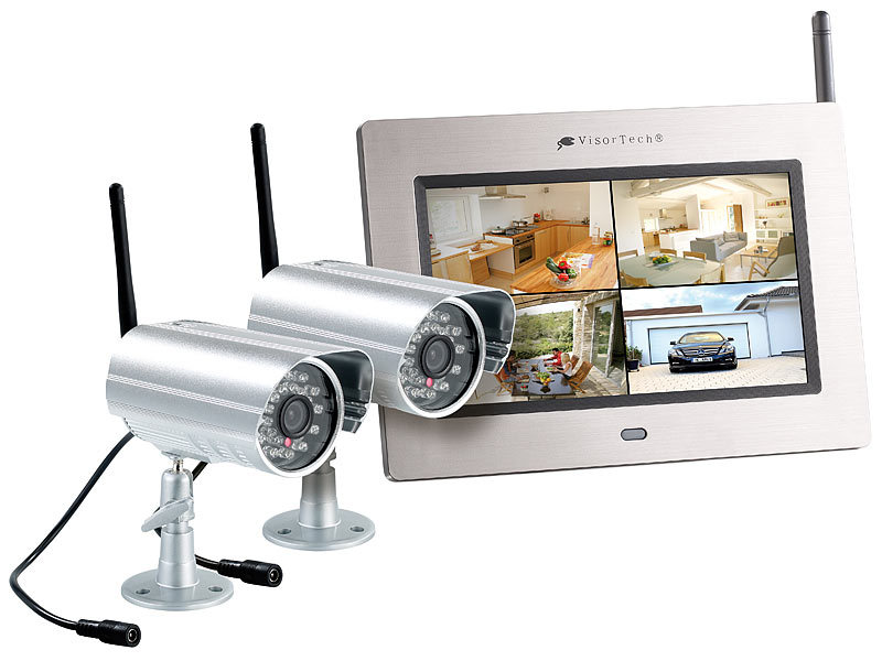 VisorTech Kabelloses Überwachungssystem mit 2 IR-Funk-Kameras; Überwachungskameras (Funk) Überwachungskameras (Funk) Überwachungskameras (Funk) 