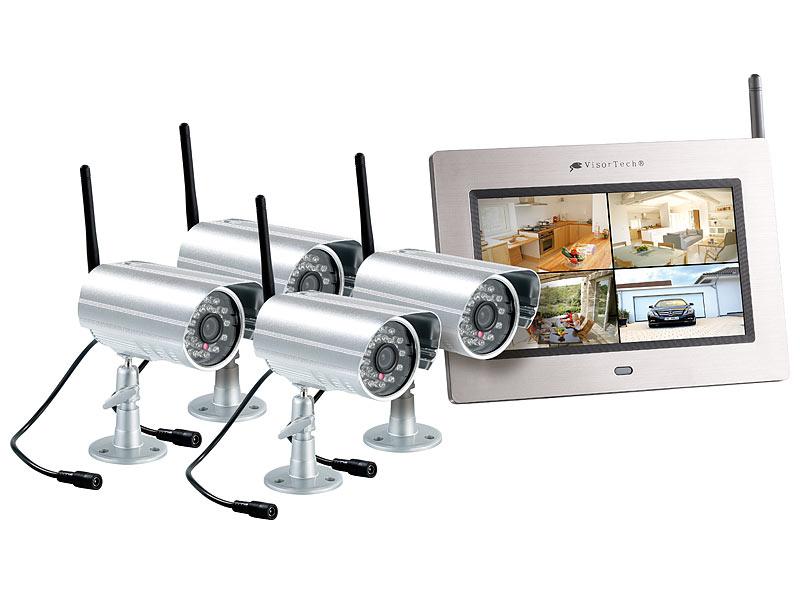 VisorTech Kabelloses Überwachungssystem mit 4 IR-Funk-Kameras; Überwachungskameras (Funk) Überwachungskameras (Funk) Überwachungskameras (Funk) 