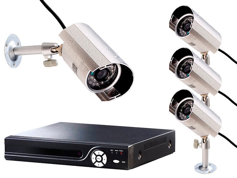 VisorTech Profi-Überwachungssystem mit HDD-Recorder & 4 IR-Kameras; Funk Überwachungssysteme Funk Überwachungssysteme Funk Überwachungssysteme 