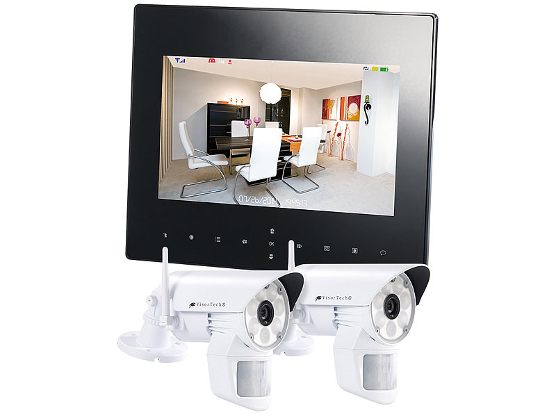 VisorTech Digitales Überwachungssystem DSC-720.mk, 2 LED-HD-Kameras; Funk Überwachungssysteme Funk Überwachungssysteme Funk Überwachungssysteme 