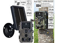 VisorTech Full-HD-Wildkamera mit 3 PIR-Sensoren, inkl. Akku-Solarpanel; Netzwerk-Überwachungssysteme mit Rekorder, Kamera, Personenerkennung und App Netzwerk-Überwachungssysteme mit Rekorder, Kamera, Personenerkennung und App 