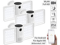 VisorTech 3er-Set Full-HD-IP-Überwachungskameras mit LED-Strahler, WLAN, App
