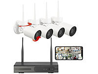 VisorTech Funk-Überwachungssystem mit HDD-Rekorder, 4 PT-Kameras, App, H.265