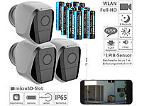 VisorTech 3er-Set Full-HD-IP-Überwachungskameras, 12 Akkus