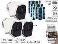 VisorTech 3er-Set IP-HD-Überwachungskameras mit App, IP65, 12 Akkus; Kamera-Attrappen Kamera-Attrappen Kamera-Attrappen Kamera-Attrappen 