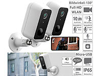 VisorTech 2er-Set Outdoor-IP-Überwachungskamera, Full HD, WLAN & App, Akku, IP65