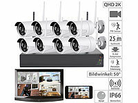 VisorTech Funk-Überwachungssystem: HDD-Rekorder, 8 QHD-Kameras, App-Zugriff; Netzwerk-Überwachungssysteme mit HDD-Recorder & IP-Kameras, Akkubetriebene IP-Full-HD-Überwachungskameras mit Apps 